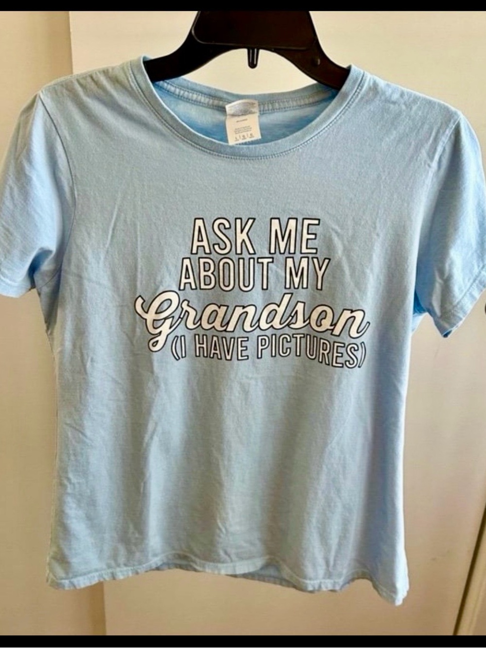 Port and Company Light Blue "Ask Me About My Grandson" Tee Size Large